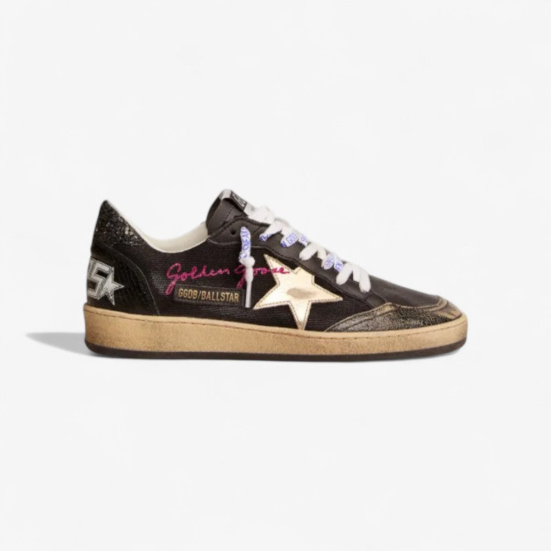 GOLDEN GOOSE Black Canvas Ball Star Sneakers With Platinum-colored Star