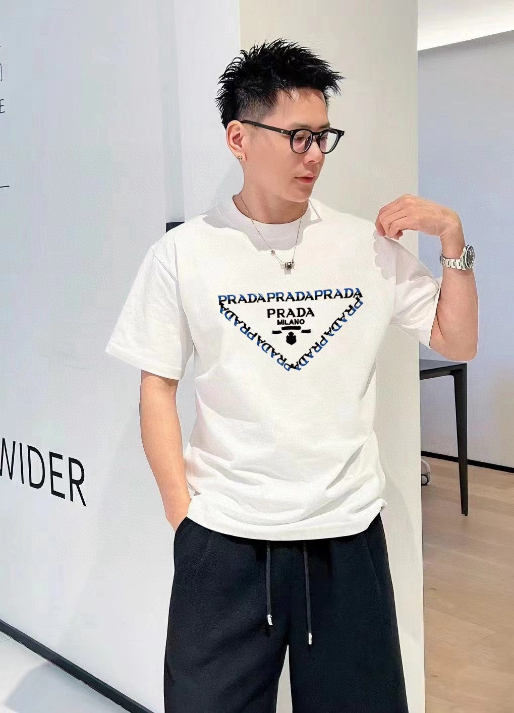 Prada White T-Shirt with Logo Design