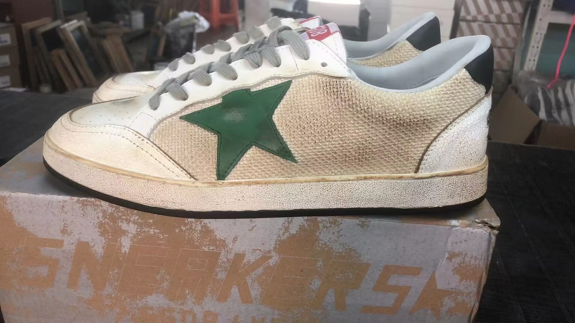 GOLDEN GOOSE Ball Star Sneakers In Leather And Mesh With Black Heel Tab