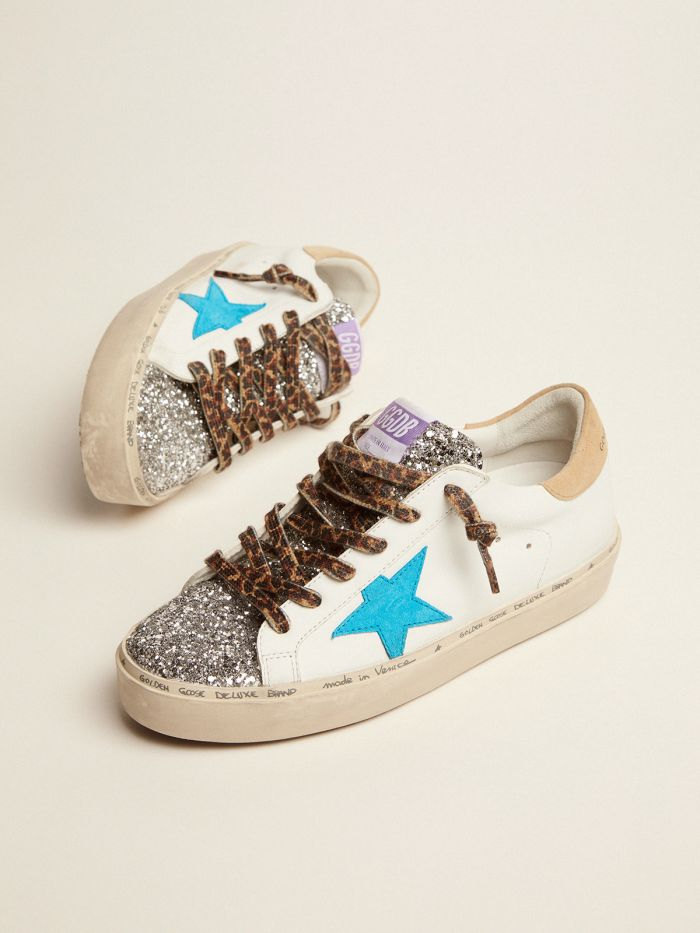 GOLDEN GOOSE Star Ltd Sneakers With Silver Glitter Tongue And Cyan-blue Suede Star