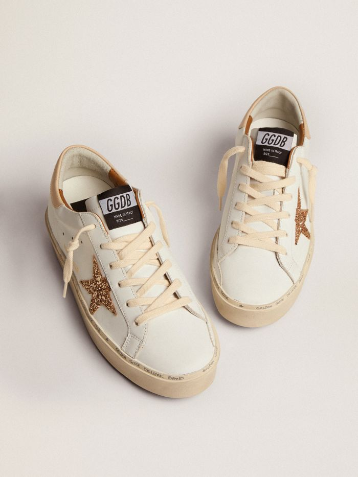 GOLDEN GOOSE Star Sneakers With Gold Glitter Star And Beige Leather Heel Tab