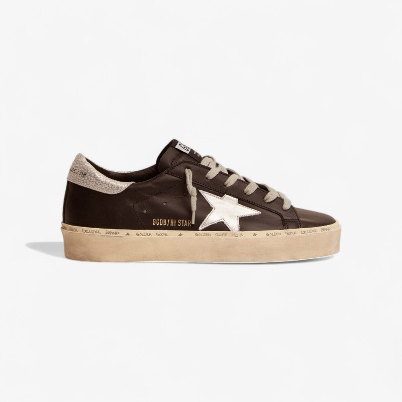 GOLDEN GOOSE Star Sneakers In Black Leather With Silver Laminated Leather Star
