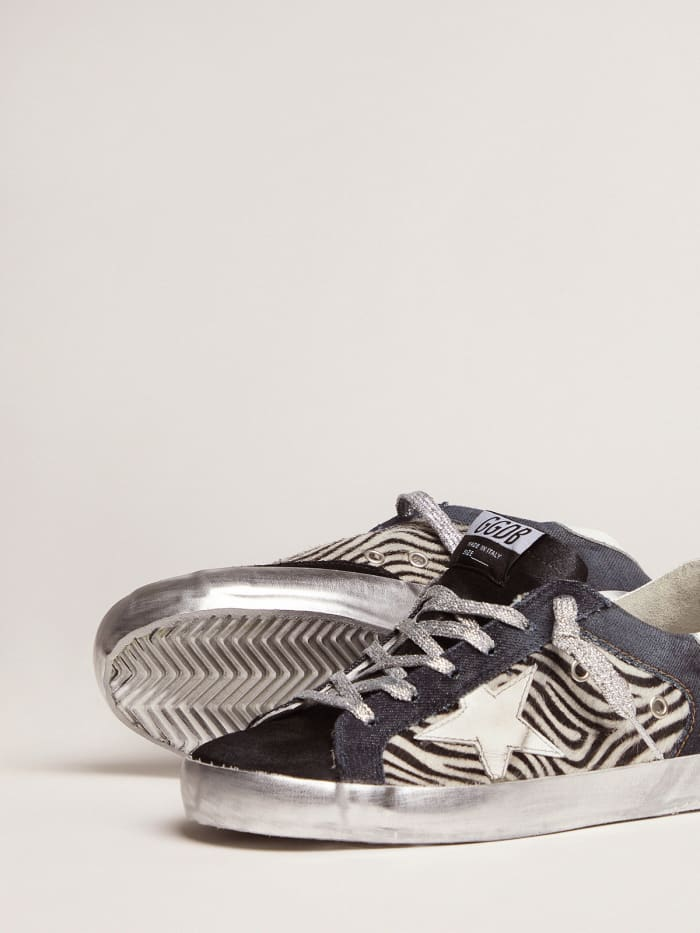 GOLDEN GOOSE Lab Limited Edition Super-star Sneakers In Denim, Zebra-print Pony Skin And Suede